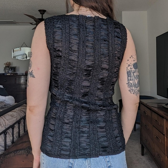 Vintage Y2K Black Corset Style Scrunchie Textured Top - Picture 3 of 5